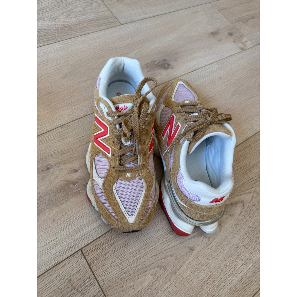 New Balance 9060 Tan Pink Red Suede Chunky Dad Sneakers Womens US 7.5 - Picture 10 of 12